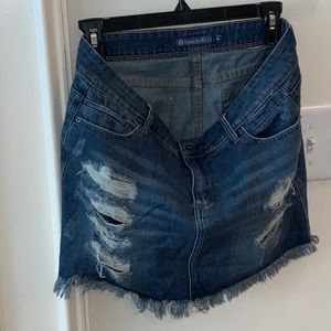 Distressed Fake Shorts Denim Skirt (M)